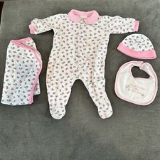 Vintage Some Bunny 4 Piece Matching Set White with Pink Flowers Size 0-6 months