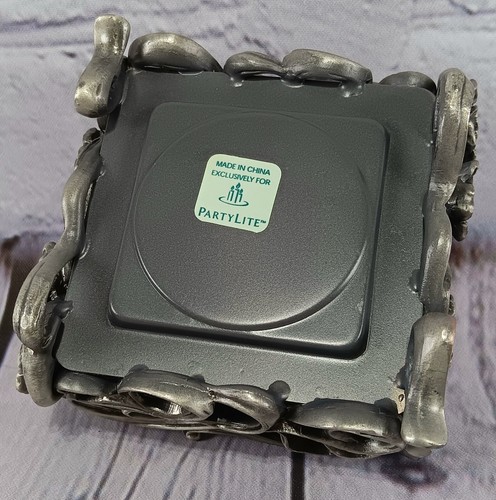 PartyLite Pewter Base Candle Holder Square Floral Jeweled Accents - Picture 8 of 9