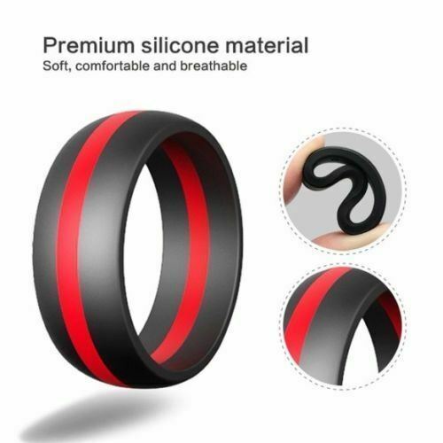 8 mm dünne rote Linie Feuerwehrmann Kreuz Passform Herren Silikon Gummi Sport Band Ring - Bild 2 von 2