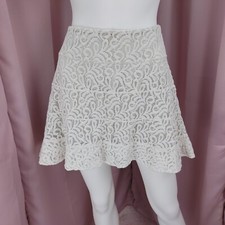 Express Women's Ivory Cotton Floral Lace Mini A-Line Flare Skirt 6