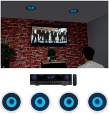 Rockville SINGMIX 5 Bluetooth Home Receiver Amp 4 8" Blue LED Ceiling Speakers