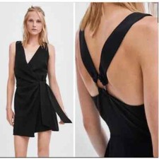 Zara Wrap Dress Black Small Cocktail Evening Party Chic LBD Mini