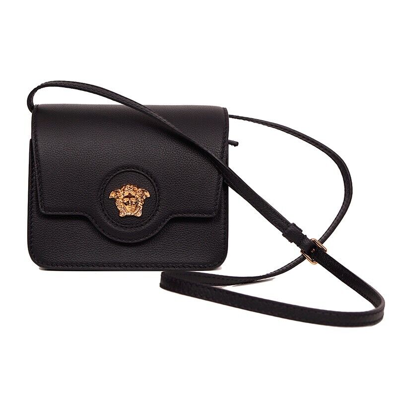 NEW $1575 VERSACE Black Leather GOLD LA MEDUSA LOGO NEW $1575 VERSACE Black Leather GOLD LA MEDUSA LOGO