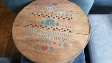 Antique round stenciled Folk Art Wooden banded Pantry Box