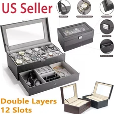 12Slots PU Leather Wrist Watch Box Organizer Box Jewelry Storage Display Case