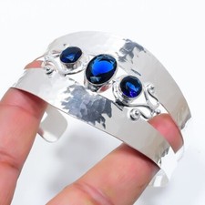 Blue Tanzanite Gemstone 925 Sterling Silver Jewelry Adjustable Cuff Bracelet