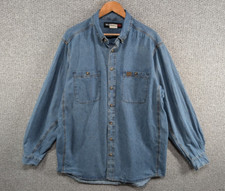 WRANGLER Riggs Workwear Men's Blue Denim Heavy Duty Work Button Shirt XL Tall