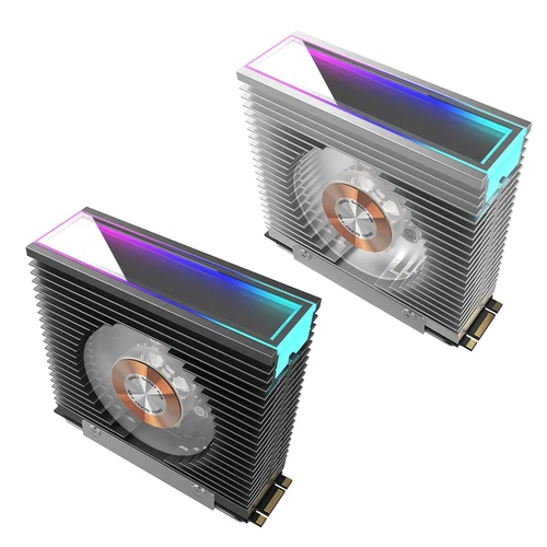 M.2 2280 SSD Aluminum Heatsink Radiator W/ Dual 50MM PWM Cooling Fan & ARGB Sync