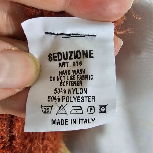 Seduzione Italian Open Front Fuzzy Cardigan Sweater Sz L Rust Dolman Relaxed - Picture 7 of 9