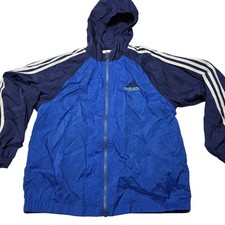 Vintage Youth Adidas Nylon Windbreaker Hooded Jacket Size Medium Stripes 90's