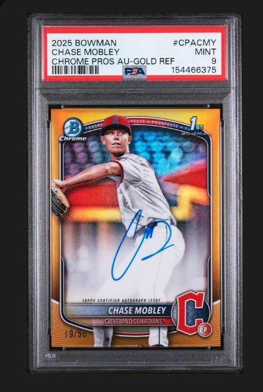CHASE MOBLEY 2025 Bowman Chrome True Gold #’d /50 Refractor Auto PSA 9