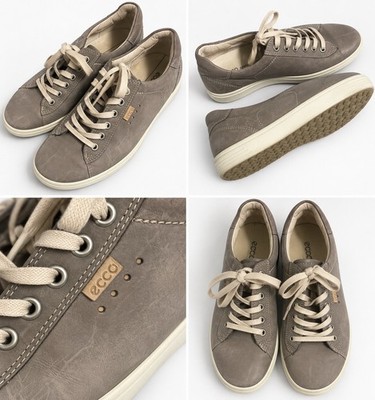 ECCO Women s Gray Leather Low Top Lace-Up Sneaker Comfort Walking US 7