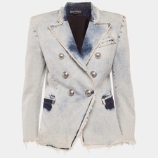 Balmain Blue Washed Denim Double Breasted Jac...