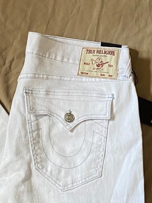 160 NEW ! Men's True Religion Geno Relaxed Slim Flap 36 x 32 White