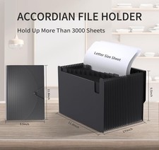 24 Pocket Expanding File Folder Accordion Document Organizer Letter Size Black