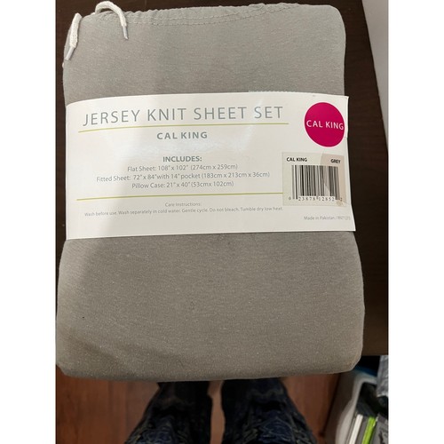 Jersey Knit Sheet Set California King 100% Cotton Grey New - Picture 3 of 6