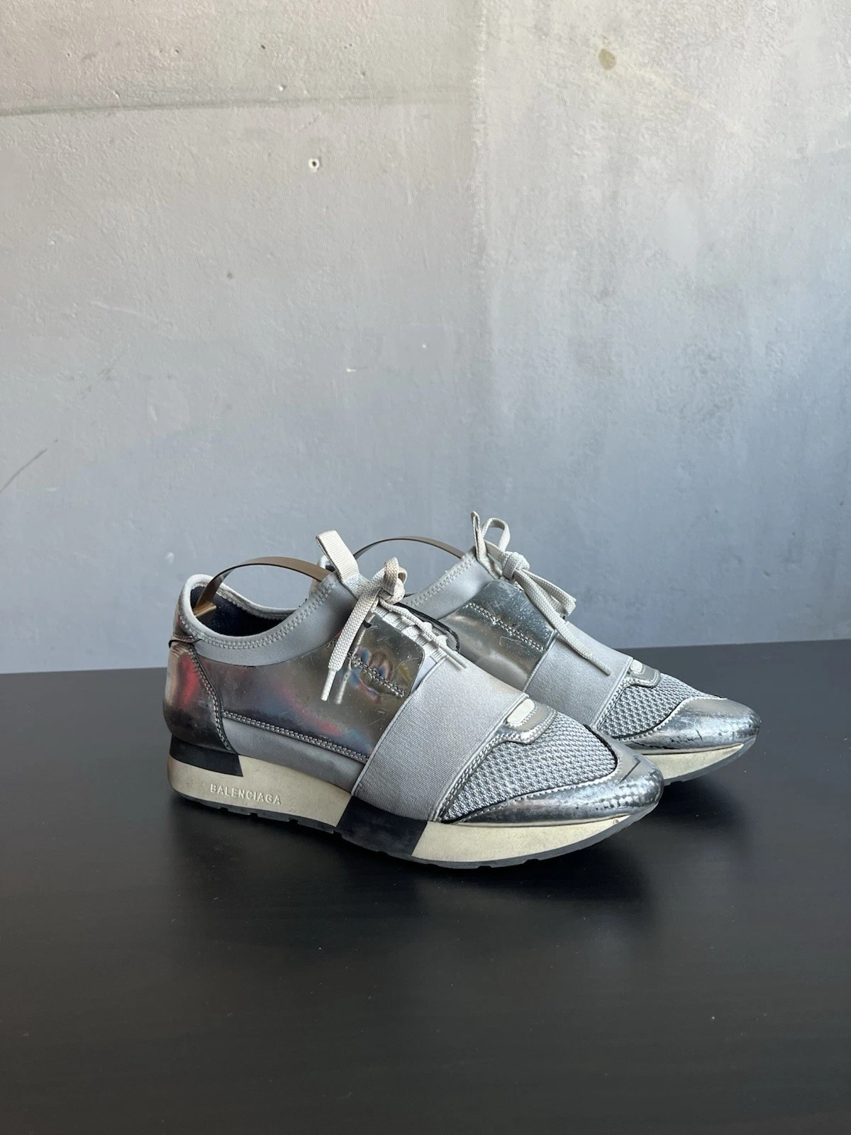 Sneakers Balenciaga donna Race Runner argento cromato taglia 38