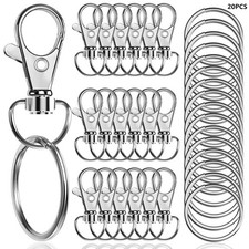 20PCS 32mm Swivel Lobster Clasp Clips Hook Alloy Key Ring Split Keychain UK