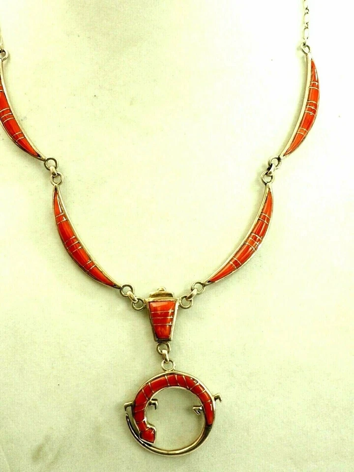 Острый 33 камня коралл геккон падение ожерелье из чистого серебра надпись 24" - Изображение 2 из 4