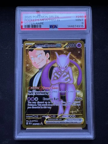 2025 Pokemon Destined Rivals Team Rocket’s Mewtwo EX #240 HYPER RARE PSA 9