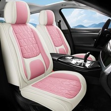 Car Seat Covers Full Set, Nappa Leather Seat Covers for Cars with Pink  White