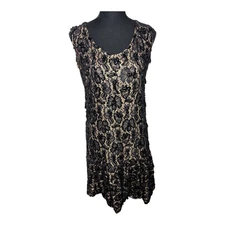 Beaded Flapper Dress Vtg. 60s does 20s Black Lace Drop Waist Lace Party Gatsby M