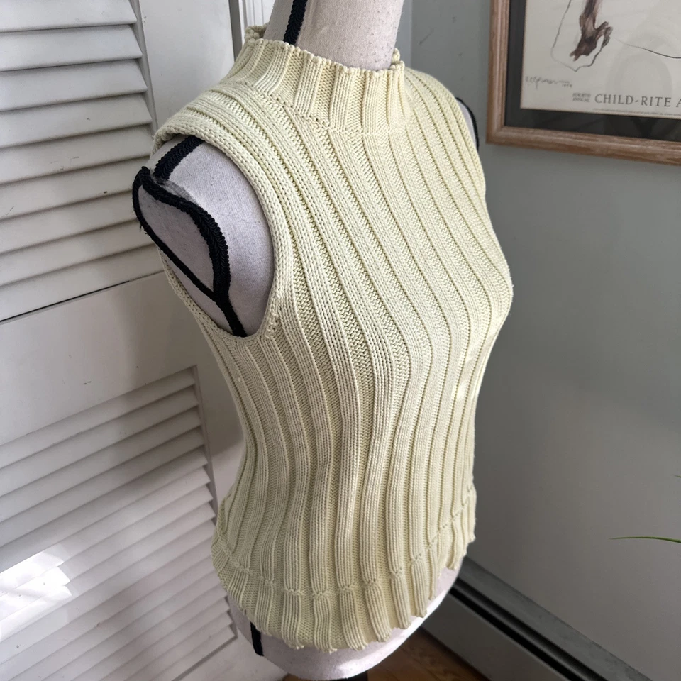 Chaleco Suéter Vintage Ann Taylor Mujer Pequeño Amarillo Pálido Cuello Simulado Preppy Años 90 Foto 3 de 4