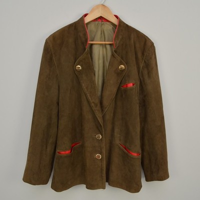 Vintage Zeiler Trachten Dirndl Suede Leather Brown Blazer Jacket Womens Size 42