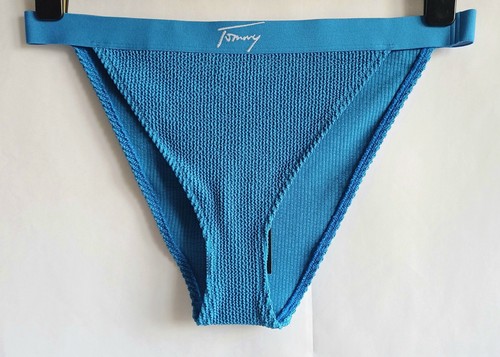 Tommy Jeans Bright Blue Crinkle Feel Bikini Bottoms- Low Rise, Size XL, Logo - Picture 1 of 8