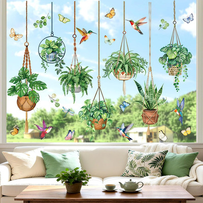 Fensterbilder Frühling und Sommer Blätter Vögel DIY Aufkleber für Glasdekoration
