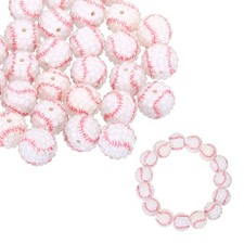 Sports Rhinestone Beads, Sports Charms Baseball White/Red 18mm 30Pack