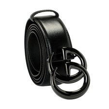 Gucci Black 100 Textured Leather Metal Double G Buckle Belt US 38 IT 95