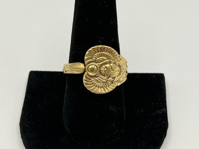 Vintage Gold/Silver Plate Rogers Scarab Egyptian Revival Spoon Ring Size 9.5