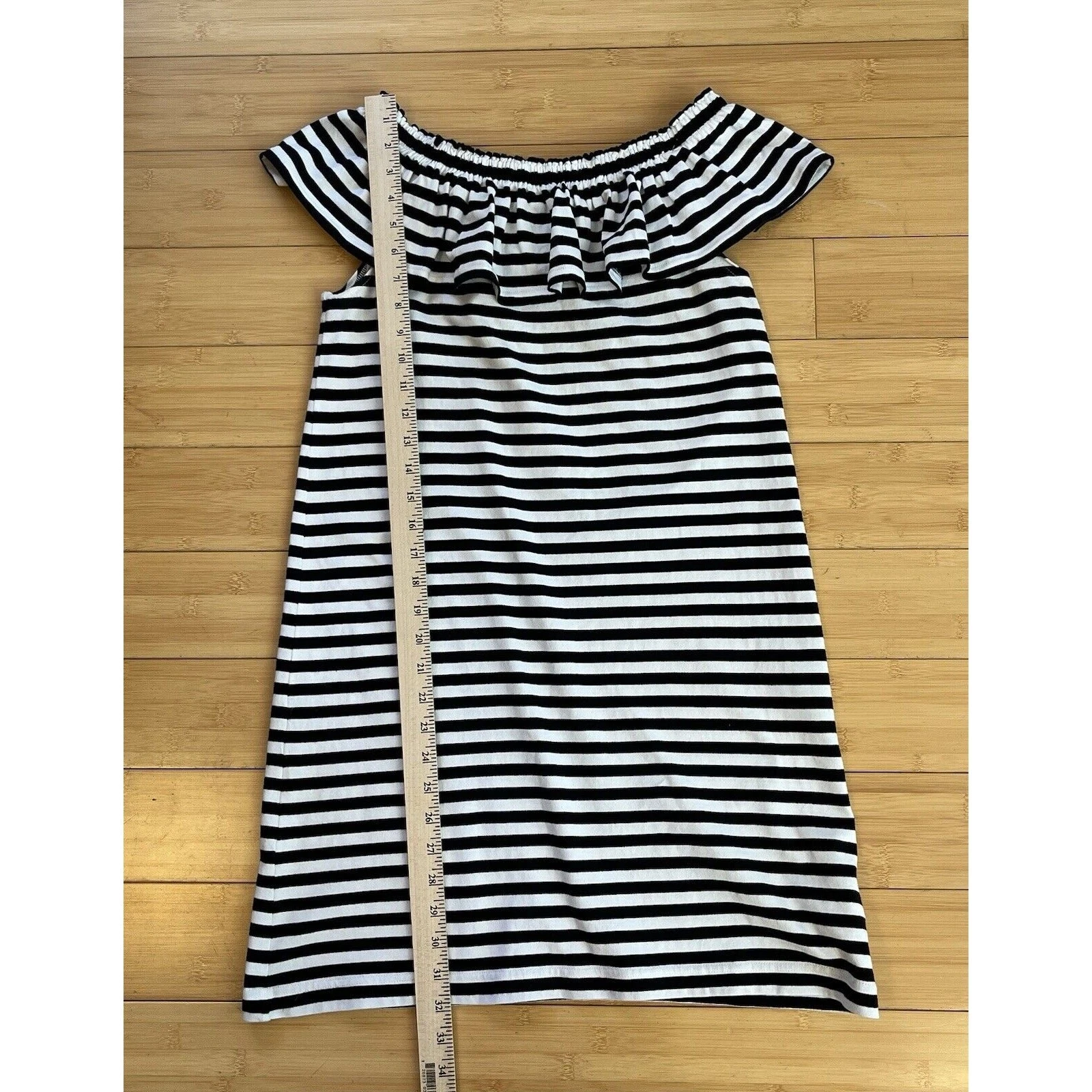 Mini abito estivo Kate Spade nero bianco a righe spalle scoperte in cotone XS