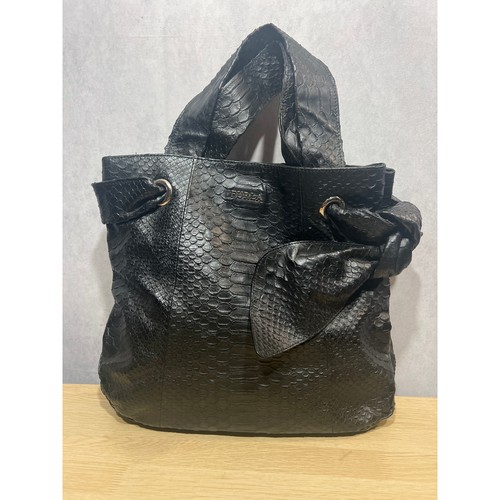 Furla Hobo-Tasche schwarz Python geprägtes Leder seitliche Schleife $ 295 Einzelhandel - Bild 4 von 16