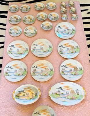 Vintage Kutani Japan handbemalt Berg Fuji Porzellan 27 Teile Abendessen Teeservice