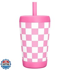 Kid Insulated Stainless Steel Tumbler with Silicone Straw, 12oz Sippy Cup for