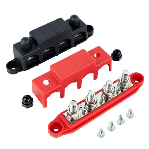 Power Distribution Block Battery Bus Bar 250A 12V 4x3/8 3/8", black 