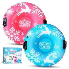  Inflatable Snow-Tube Sled for Kids：2Pack Protable Winter Snow Sledding Toy 