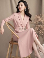 2025 Spring Womens New Formal Occasion Pink Suit Long Slim Fit Waist Up Dresses