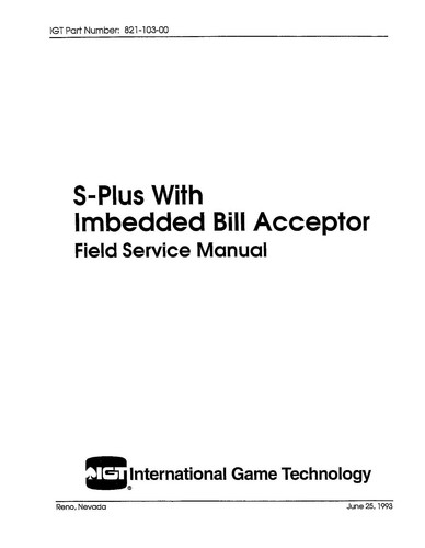 IGT S Plus Field Service Slot Machine Owner's Manual 236 Page (1993) - Picture 5 of 7