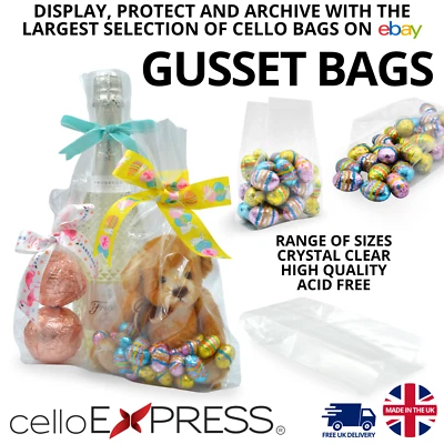 Clear Cello Gusset Bags Party Bags Favour Crafts Sweets Treats Gifts Cellophane - Image 1 of 4