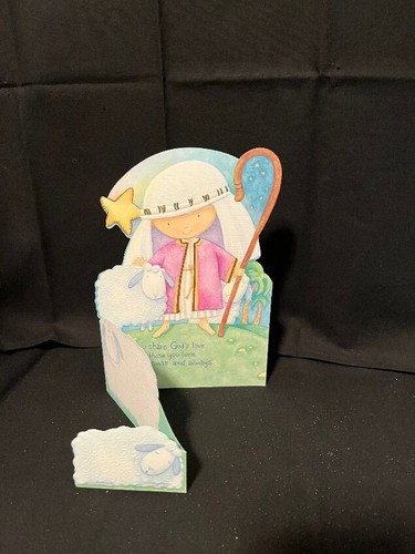 Child Shepherd & Sheep Trifold Christmas Card-New #3245 - Picture 1 of 3