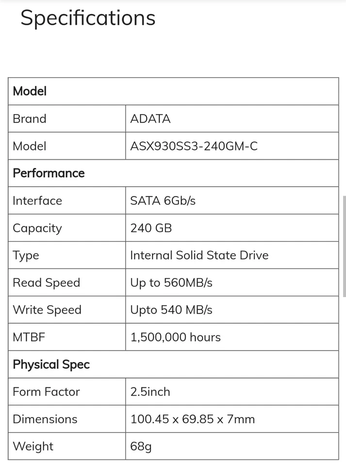 ADATA XPG SX930 240GB Internal 2.5" 6Gb/s Gaming SSD - Image 2 of 4