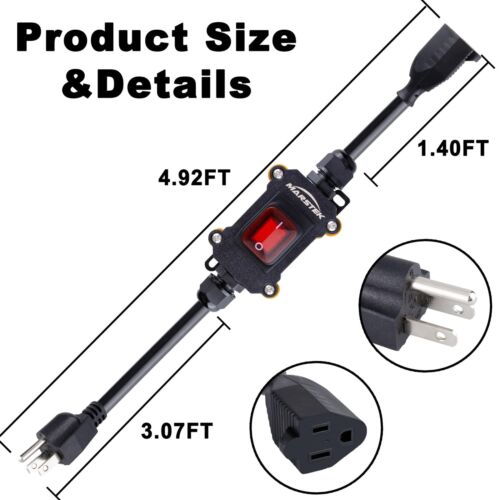 5Ft Heavy Duty Waterproof Extension Cord with On/Off SwitchInline Cord Switch... - Picture 3 of 4