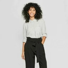 A New Day Womens Striped Long Sleeve Any Day Tunic, Gray, L