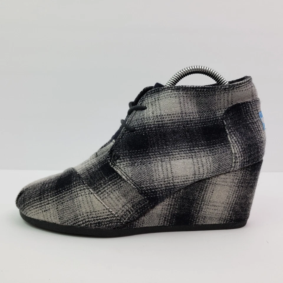 Zapatos botín de cuña Toms para mujer talla 10 negro gris mezcla de lana a cuadros 300912 Foto 3 de 4
