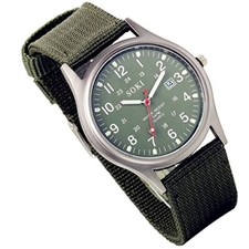 Analog Quartz Watch with Woven Nylon Band Calendar Luminous Hand Military