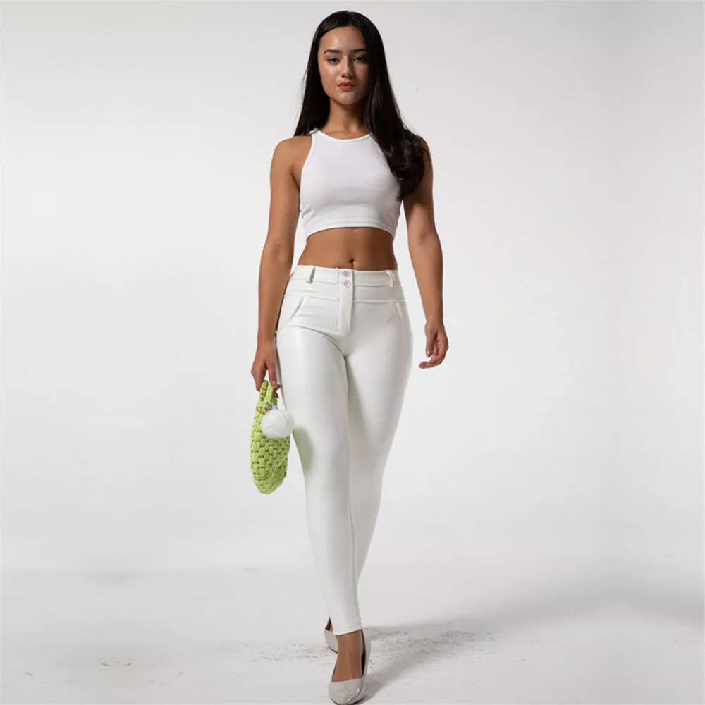 Shascullfites White Leather Pants Womens Pu Pants Super Stretch Lined  Leggings