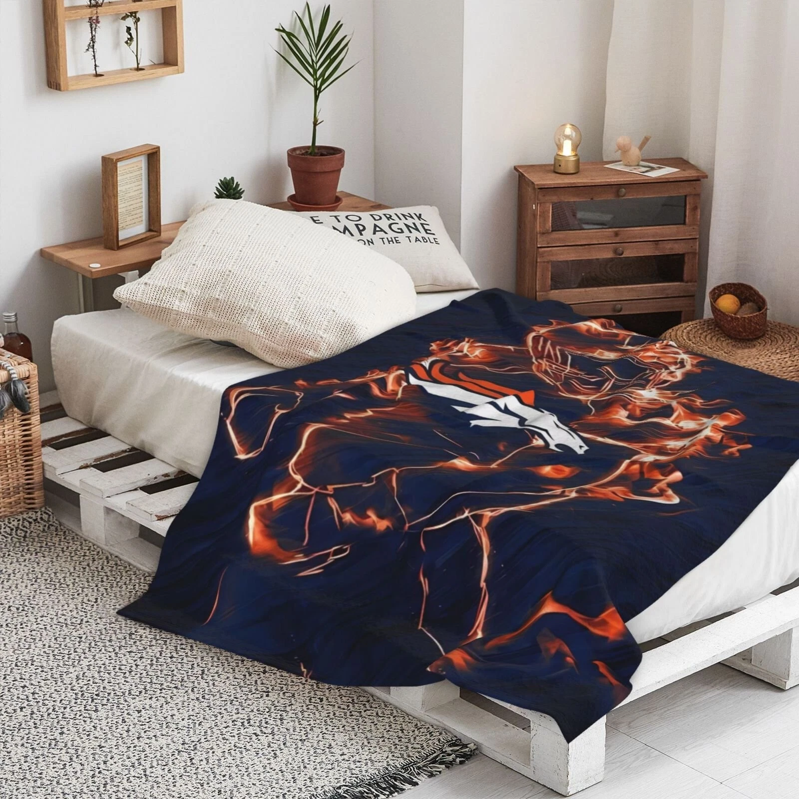 Denver Broncos Fleece Blanket Lightweight Velveteen Football Fan Gift